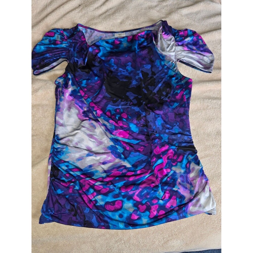 Worthington Abstract Ruched Sleeve Tunic - Purple, Pink, Blue